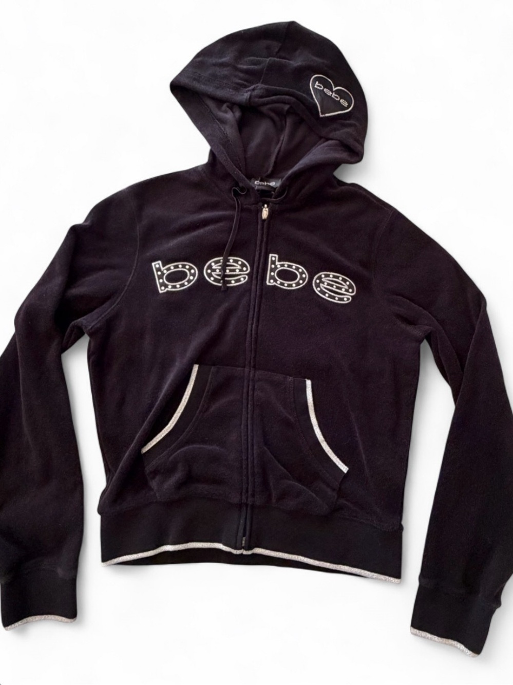 bebe Black Hooded Zip Sweatshirt with Logo Tag